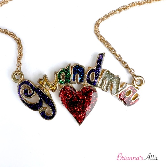 Spell out necklace for Grandma Gold Tone Sparkling Heart Lobster clasp 18" - Picture 4 of 9